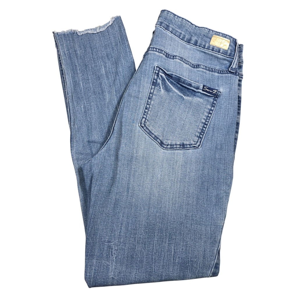 Seven7 Womens High Rise Straight Leg Blue Jeans Raw Hem Light Wash Size 12